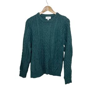 Goodfellow & Co Holiday Sweater Teal Cable Knit Crew Neck Pullover M Dark Green